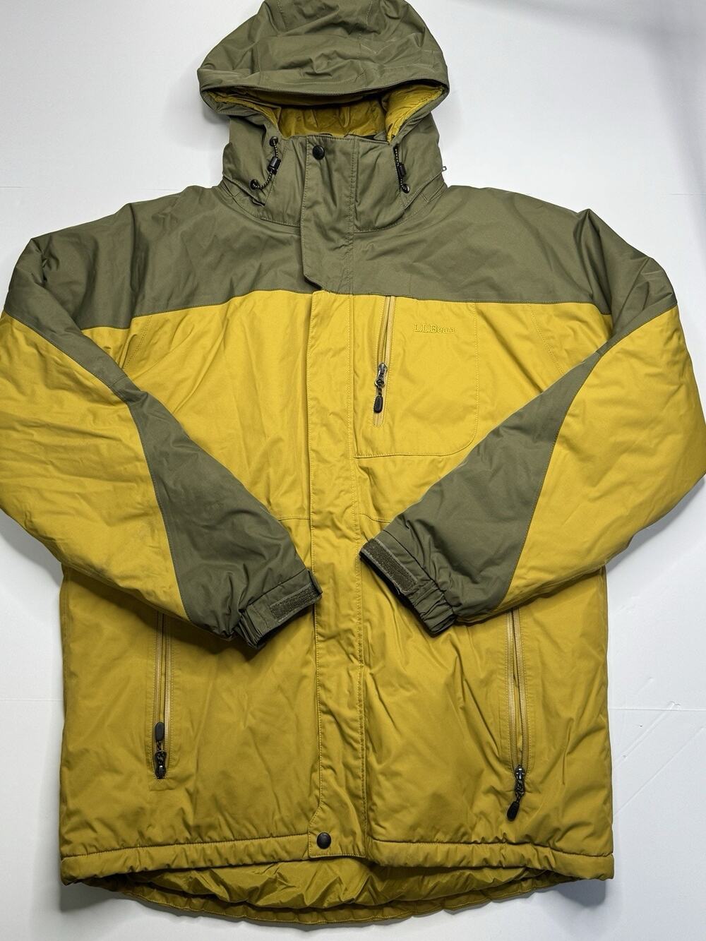 L.L.Bean Rugged Ridge Parka Mens L Reg Yellow Olive TEK PrimaLoft Hooded Outdoor